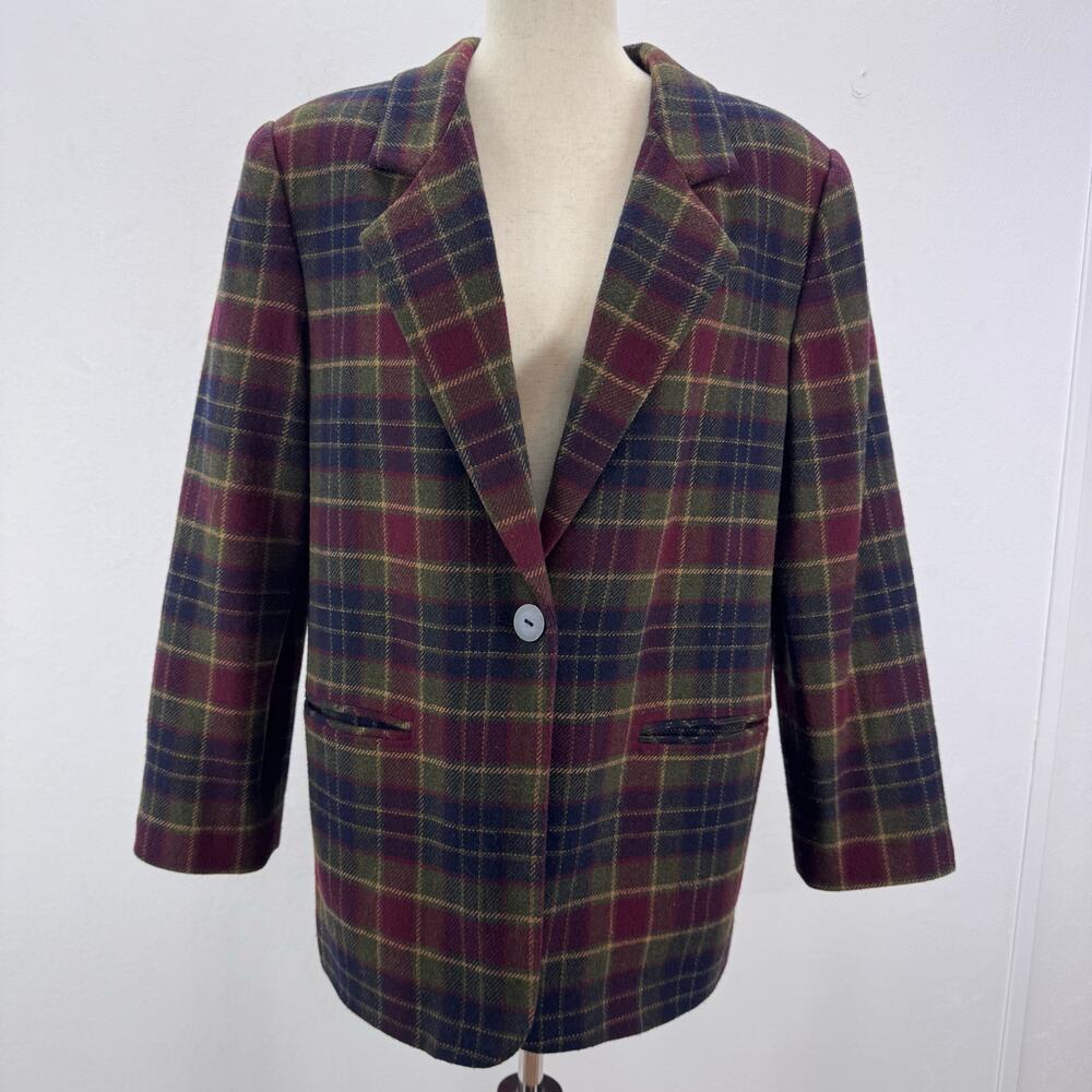 Savannah Blazer Womens 12P Plaid Tartan Wool Blend Preppy Academia Vintage